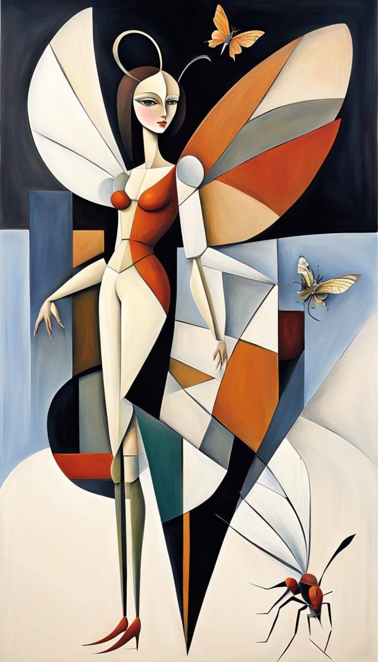 Cubist Insect-winged Woman
