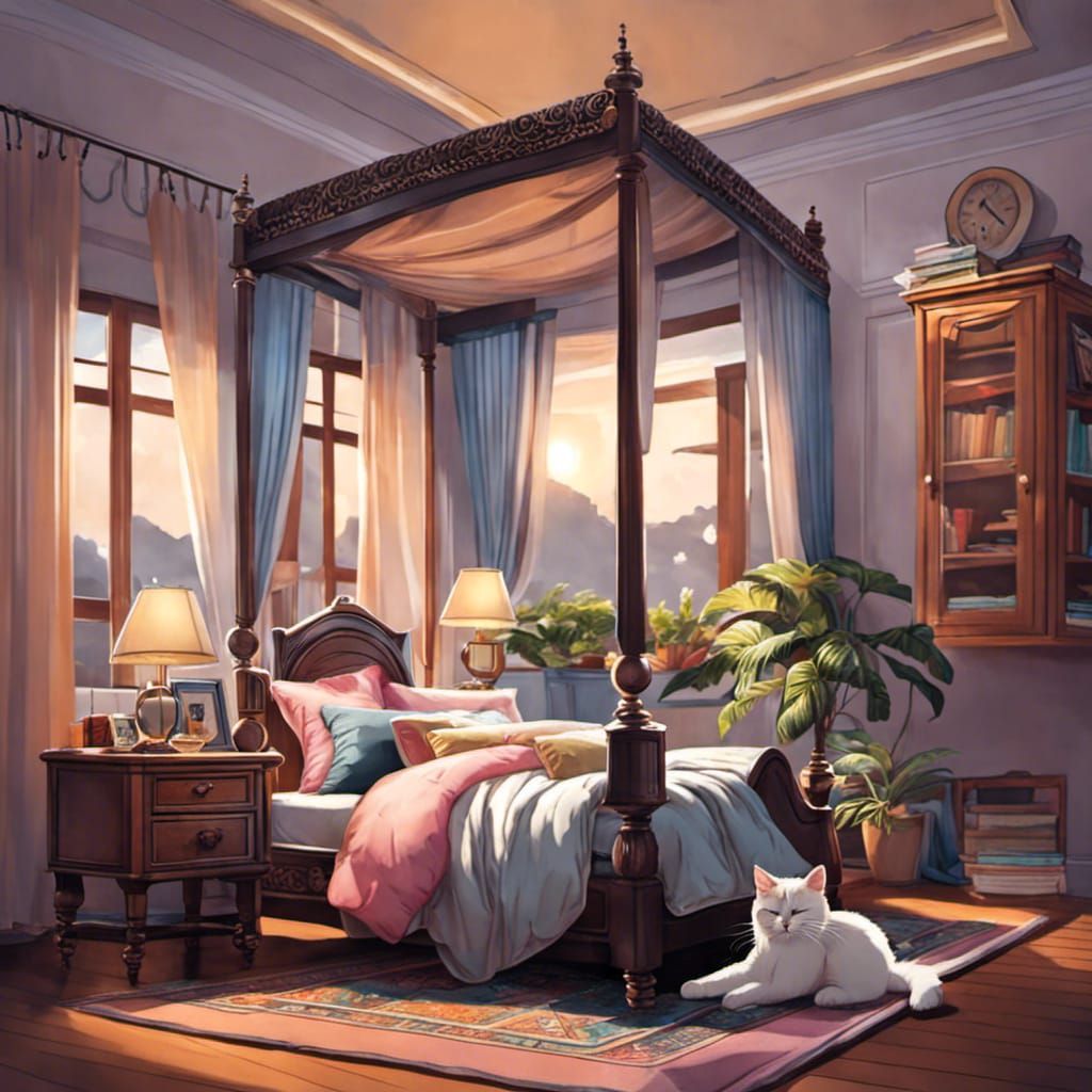 Cute Cat Sleeping Peacefully on Bed