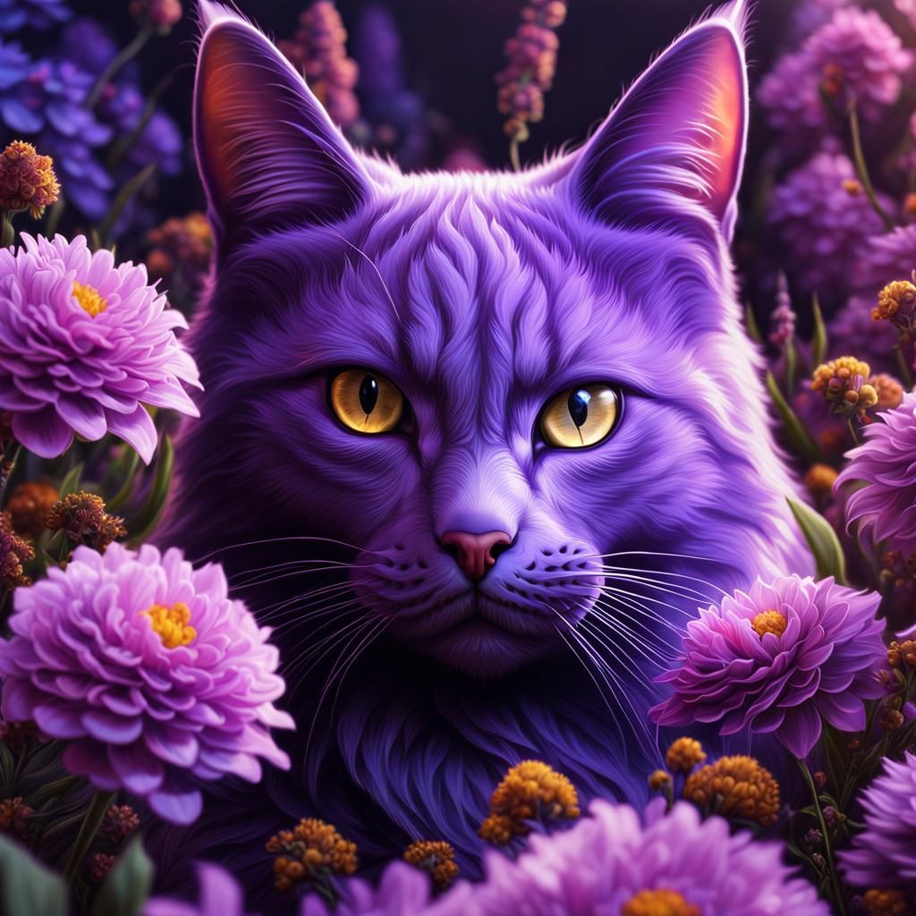 Detailed Purple Cat Digital Painting