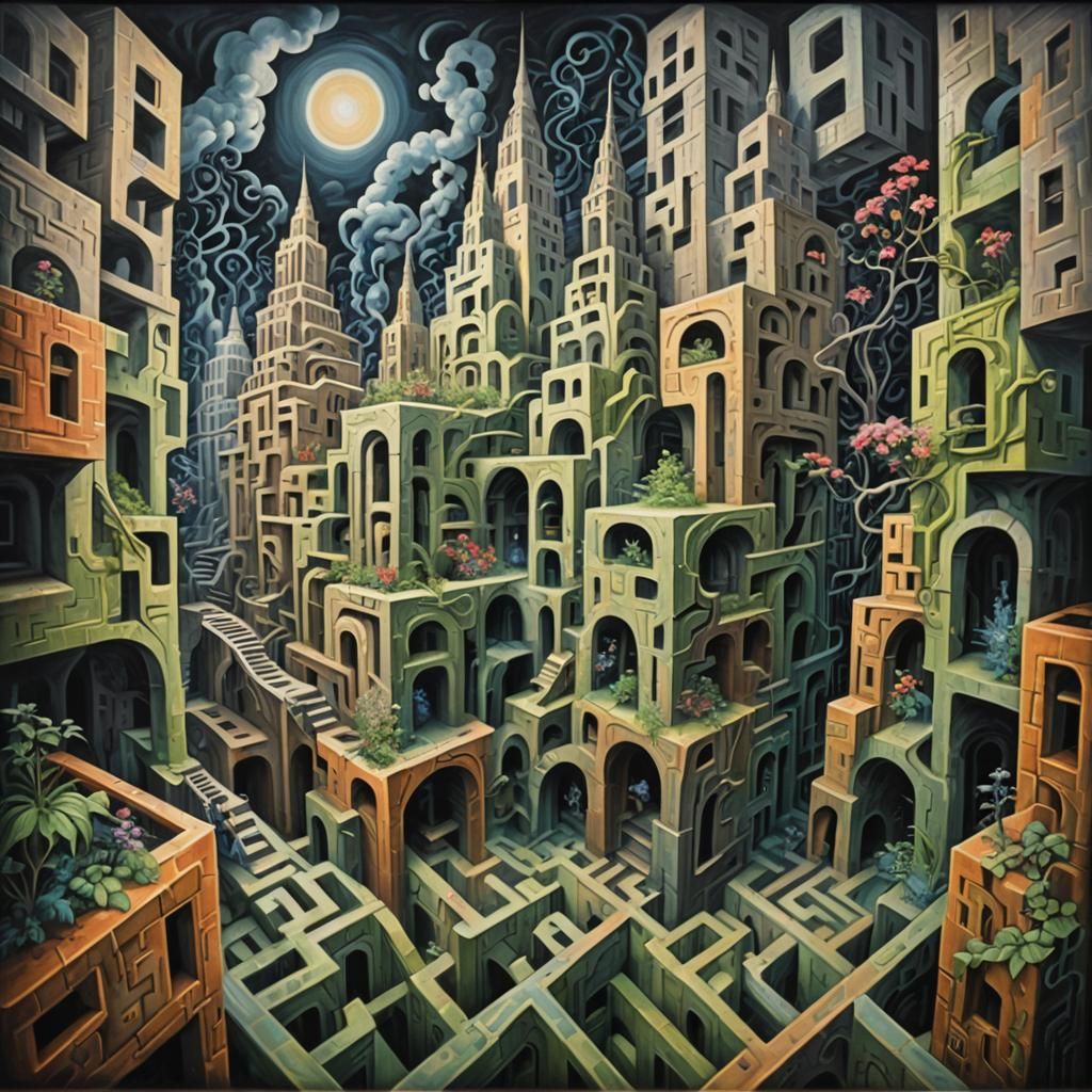 Hikikomori in Cubist Underground Maze: Chalk Drawing