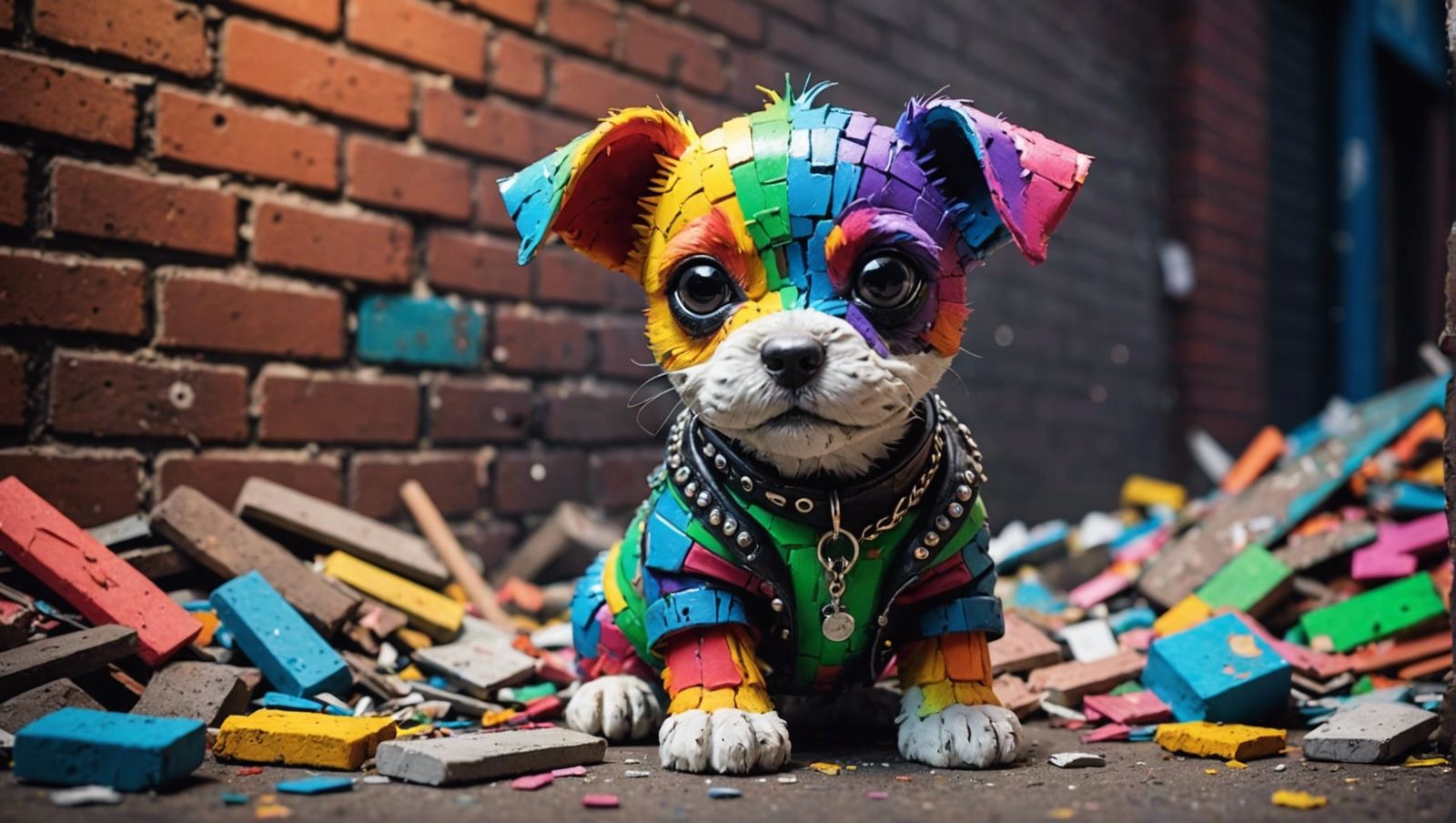 Cute Punk Rock Puppy in Rainbow Alley