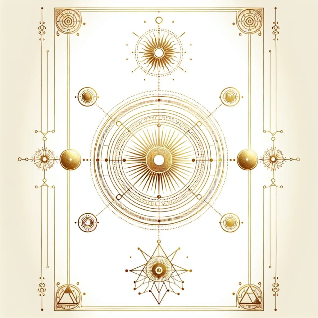 Esoteric Gold Stencils on White: Minimalist Design