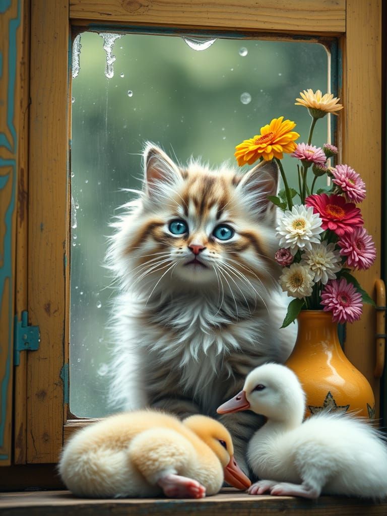 Smiling Siberian Kitten with Turquoise Eyes