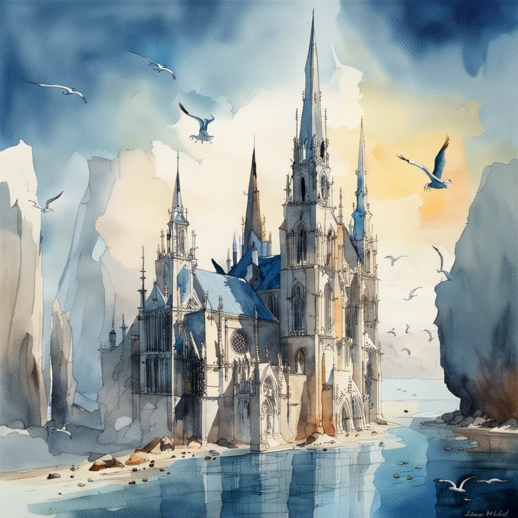 Futuristic Gothic Cathedral Lost at Sea