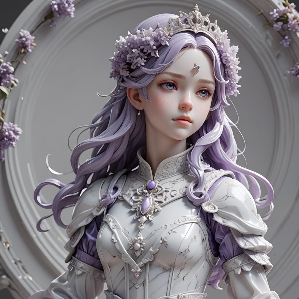 Detailed Marble Sculpture of a Princess in Anime Style