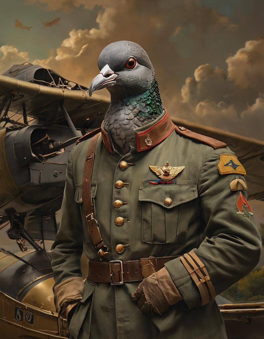 Pigeon Aviator in Vintage Oil Painting Style