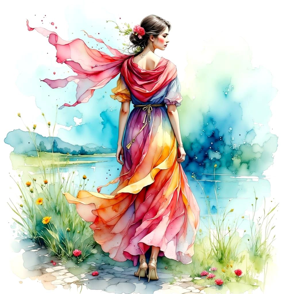 Vivid Watercolor Abstract Painting in Azure and Gold