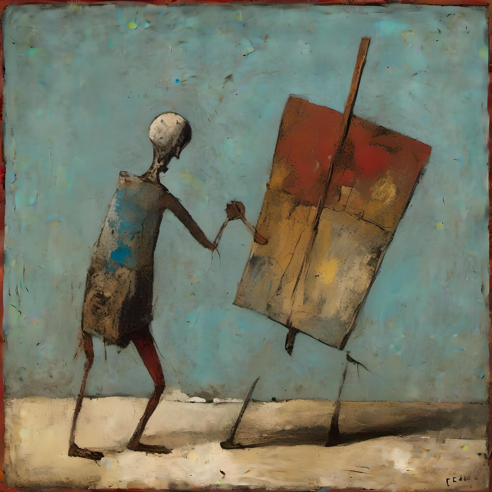 Wooden Man Walks with Dragon Head, Bosch Style