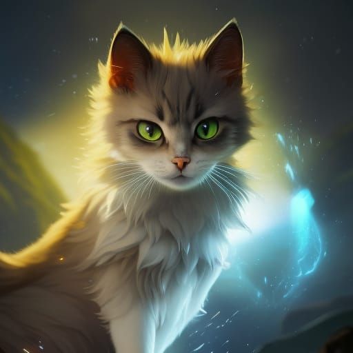 Detailed Long-Haired Cat: Digital Art