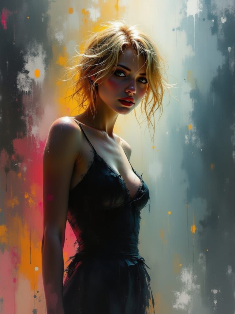 Blonde Pin-Up Woman in Luminous, Atmospheric Style