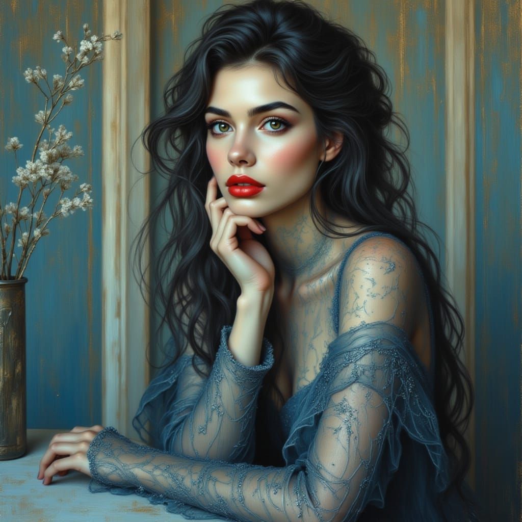 Spectral Noblewoman with Cigarette in Blue and Silver