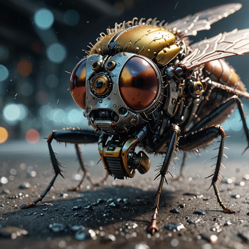 Futuristic Fly with Intricate Mechanical Details