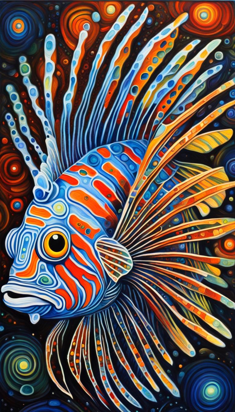 Lionfish in Hundertwasser Style with Fractal Patterns