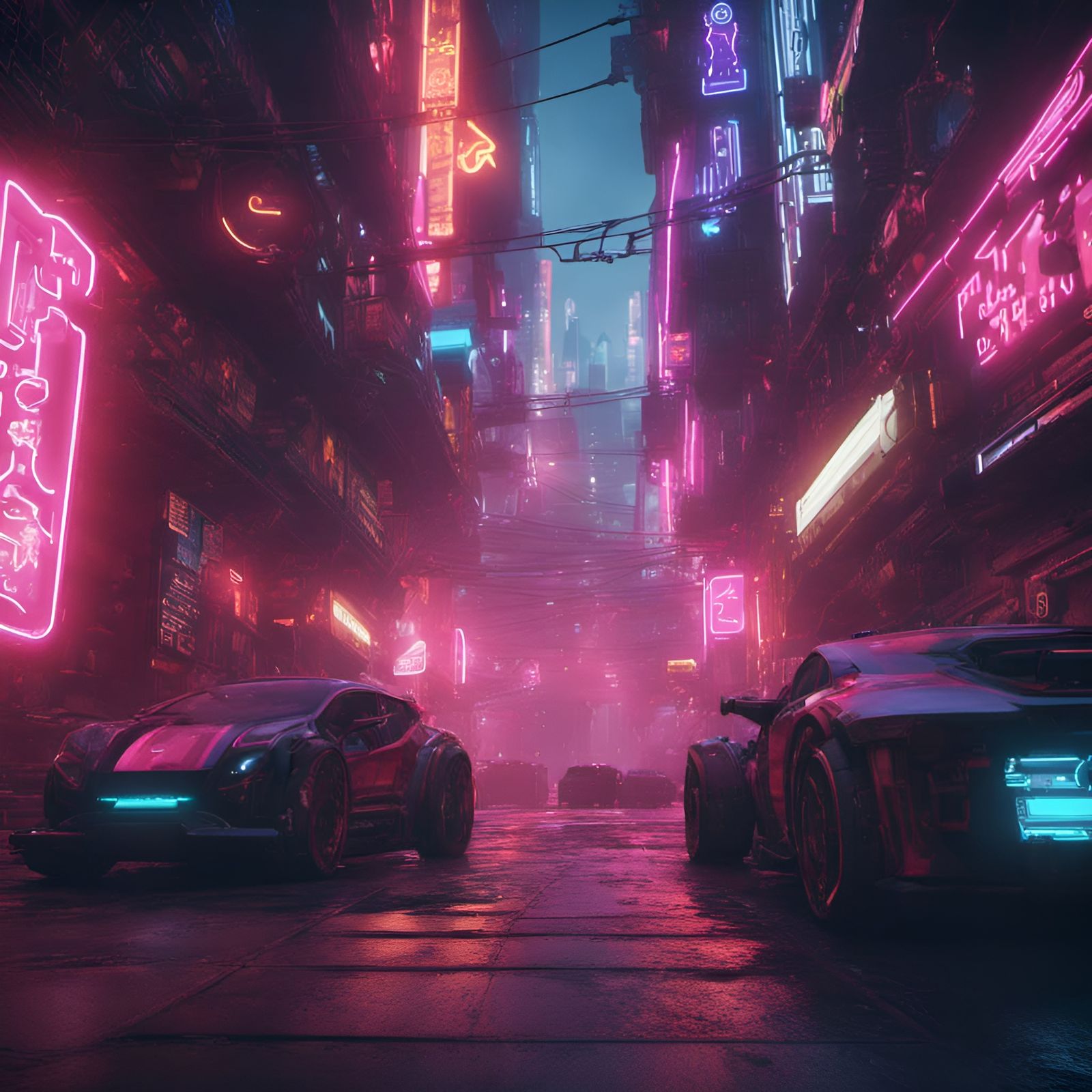 Neon Cyberpunk Cityscape Front View in Unreal Engine