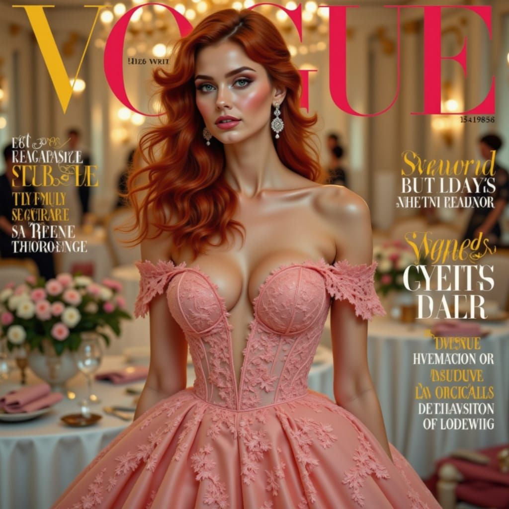 Vogue Cover: Model in Delicate Lace Gown
