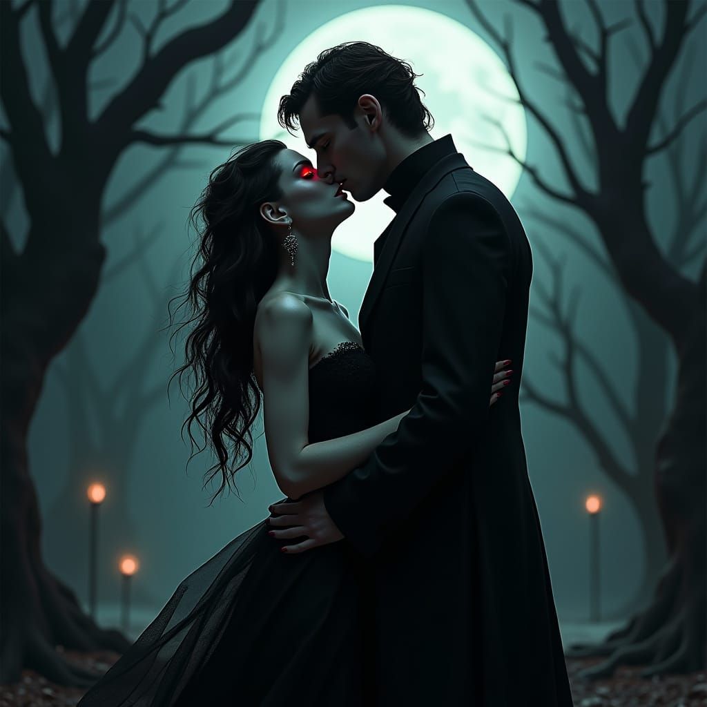 Vampire's Kiss: A Hauntingly Beautiful Fantasy Scene