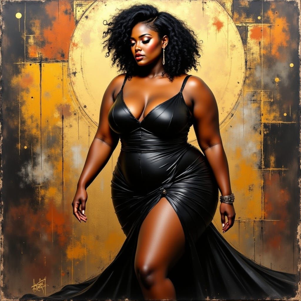 Elegant African Woman in Luxurious Evening Gown Against Vibr...