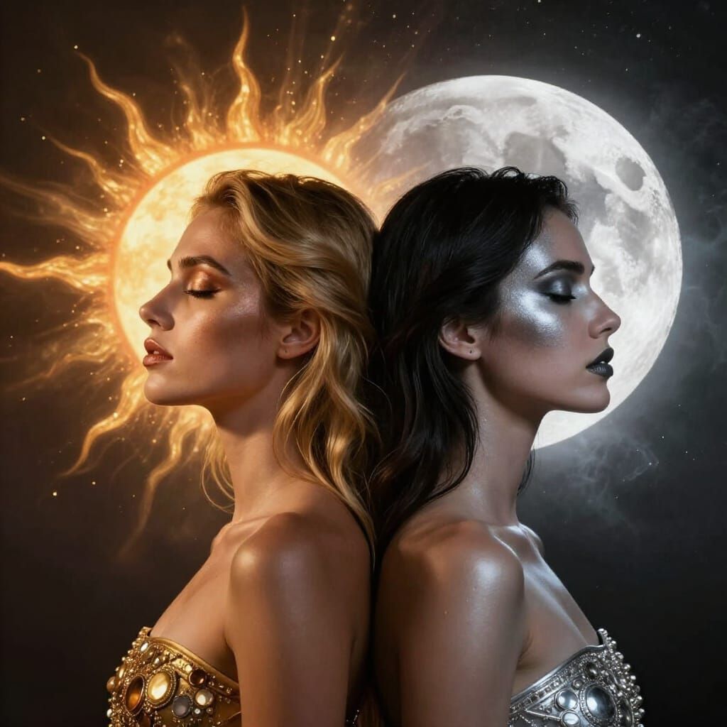 Dual Sun and Moon Portrait of a Woman