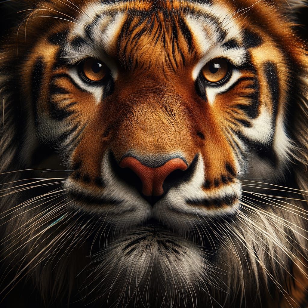 Close Up Tiger Portrait in Dramatic Ambient Light