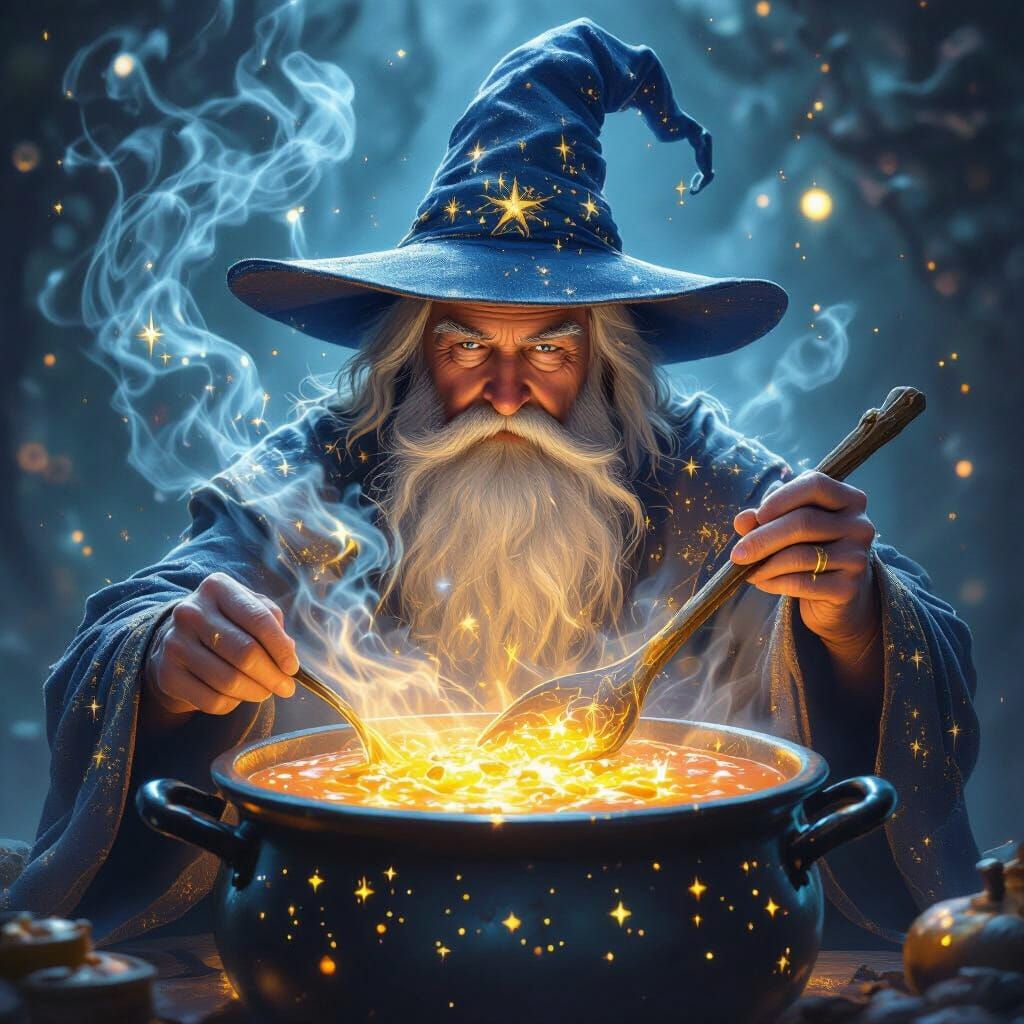 Wizard Chef Brews Magical Stew in Enchanted Kitchen