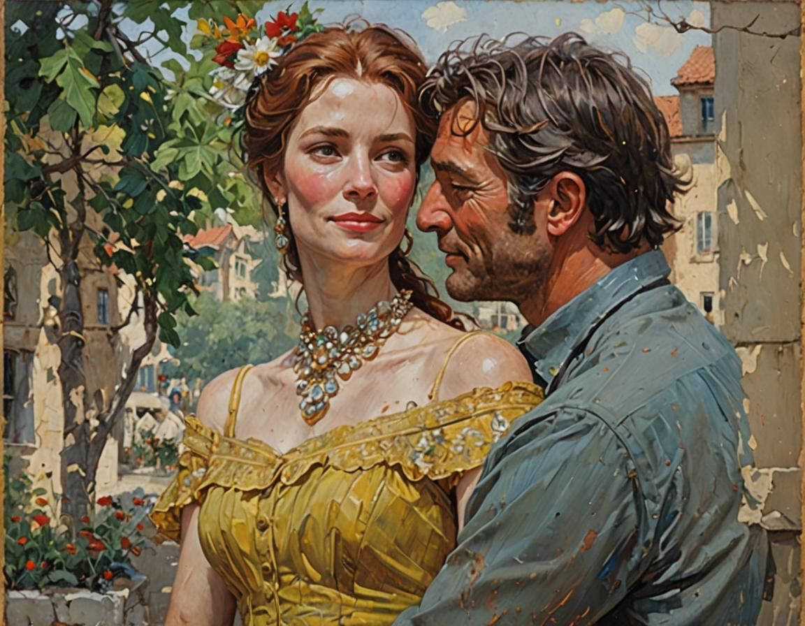 Happy Couple: Oil Painting in Gurney Style
