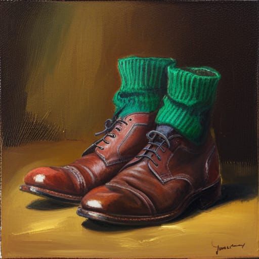 Green Socks in the Style of Oil Painting