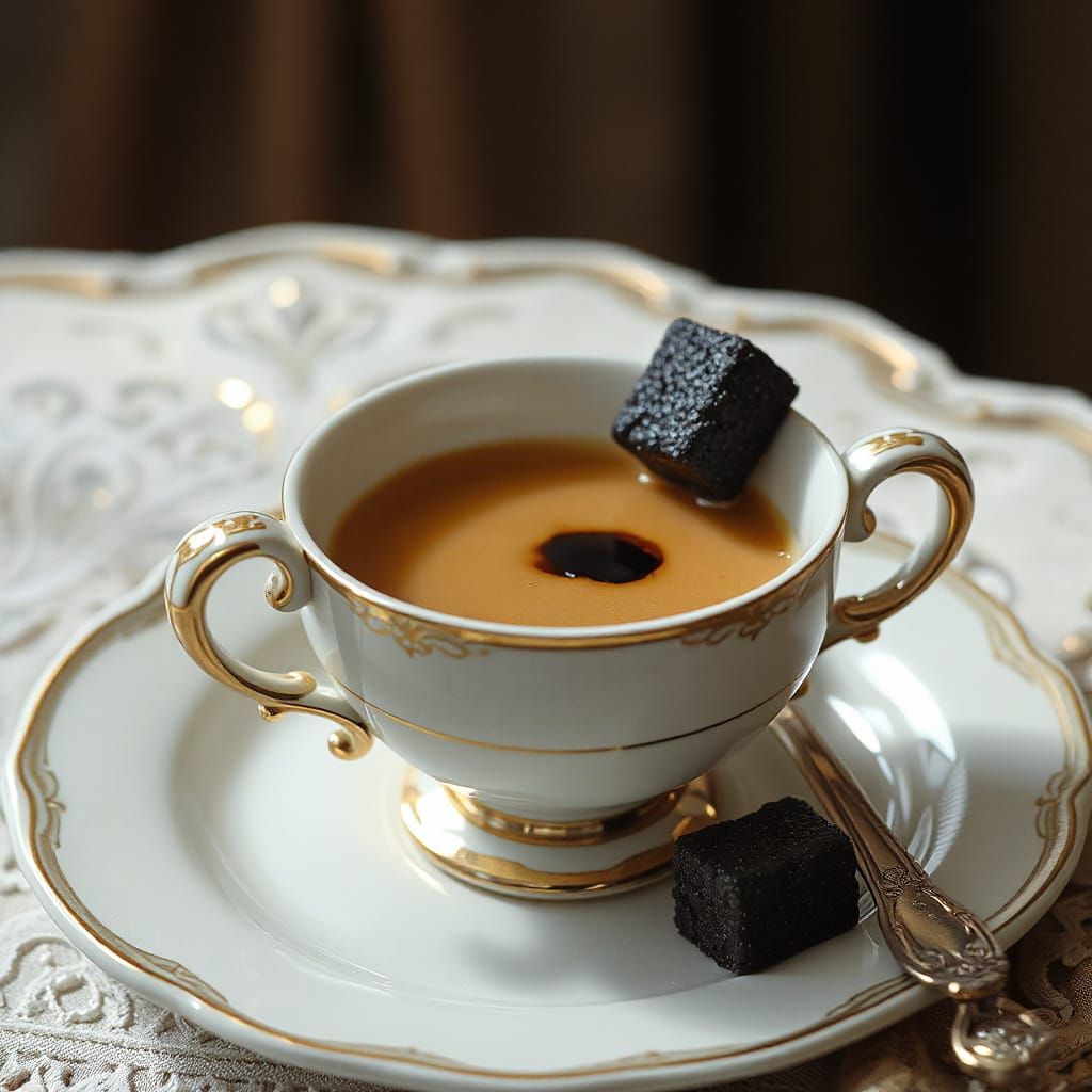 Coffee with Black Sugar Cube in Louis XVI Cup
