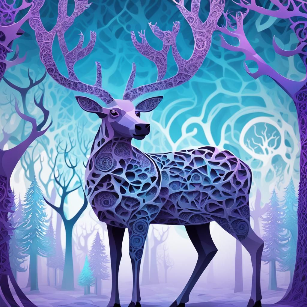 Abstract Fractal Reindeer in Geometric Forest