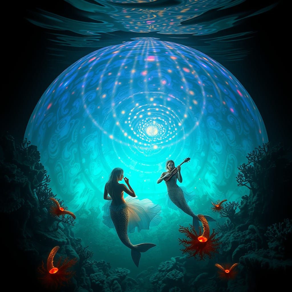 Dreamlike Oceanic Haven in Ethereal Bioluminescent Style