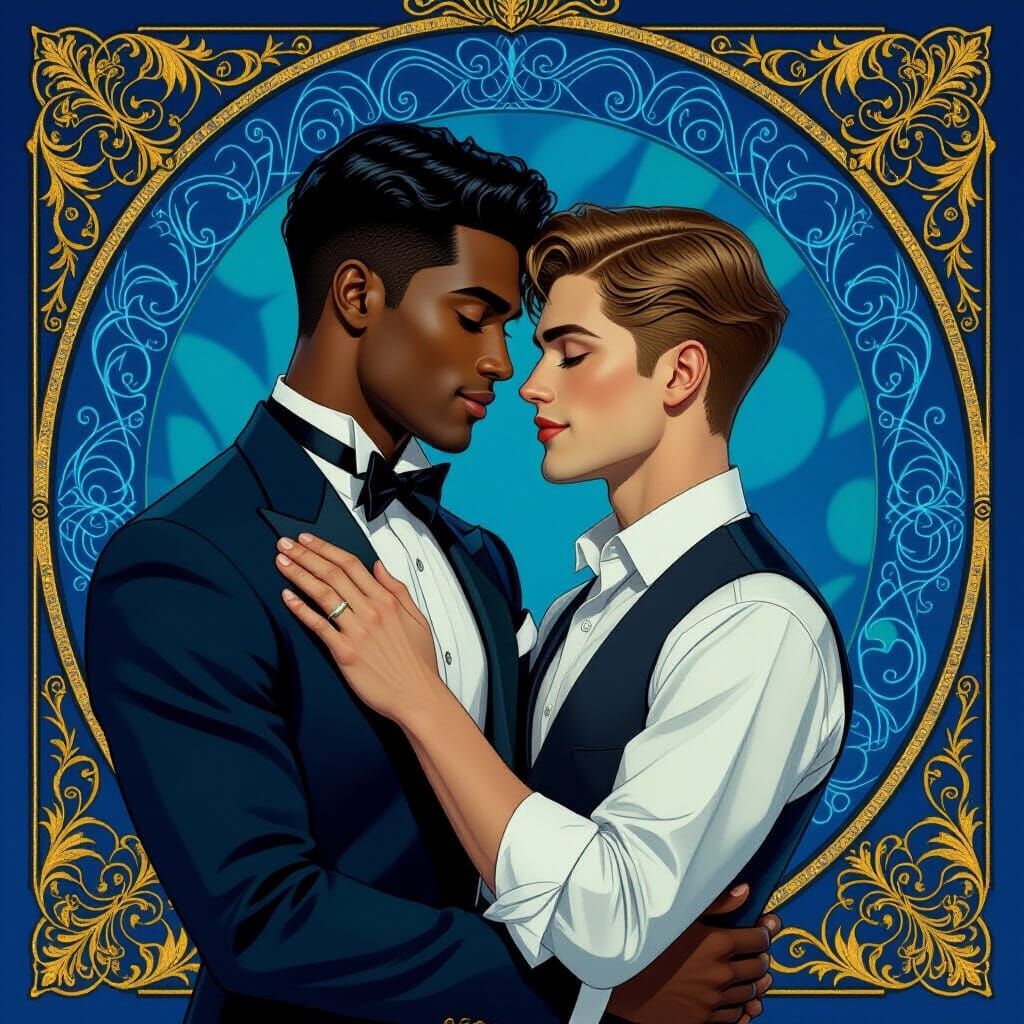 Romantic Fantasy Embrace in Illustrative Style