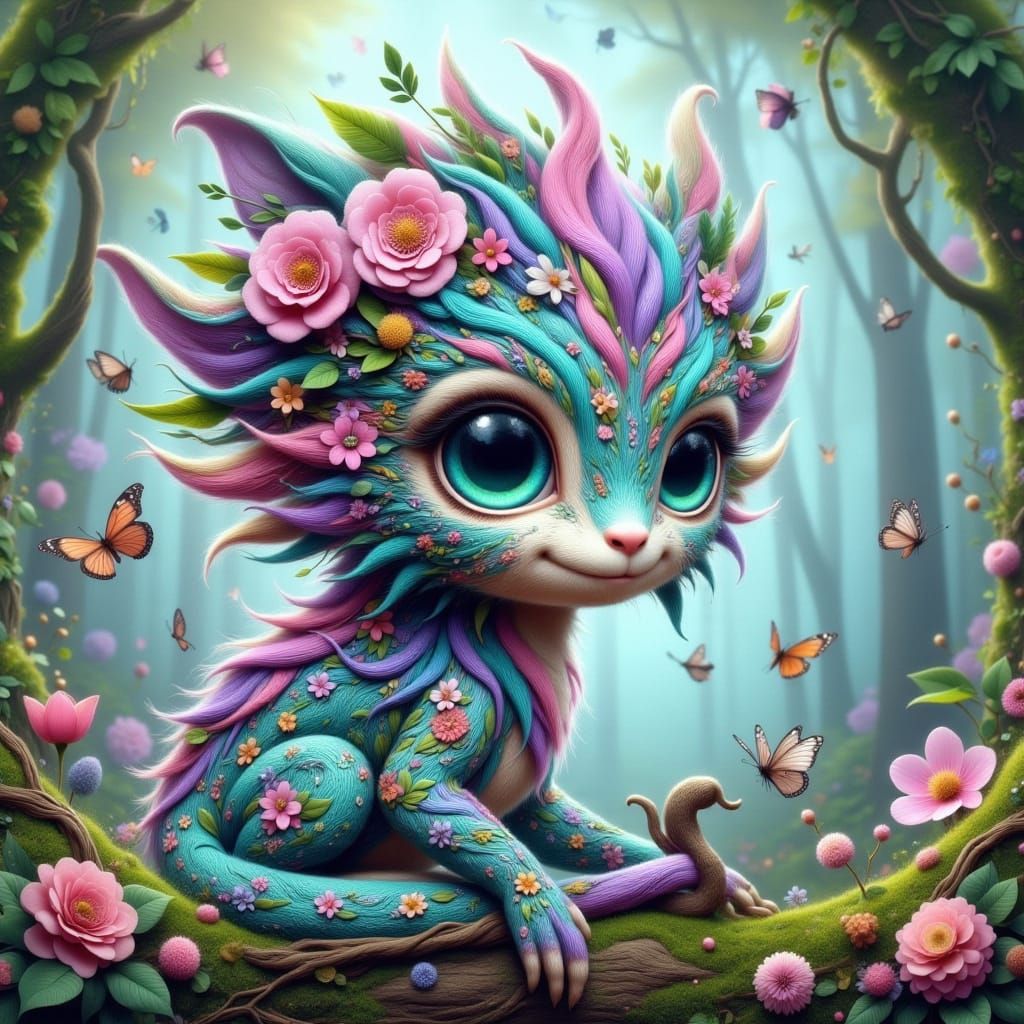 Whimsical Chameleon in Enchanted Forest