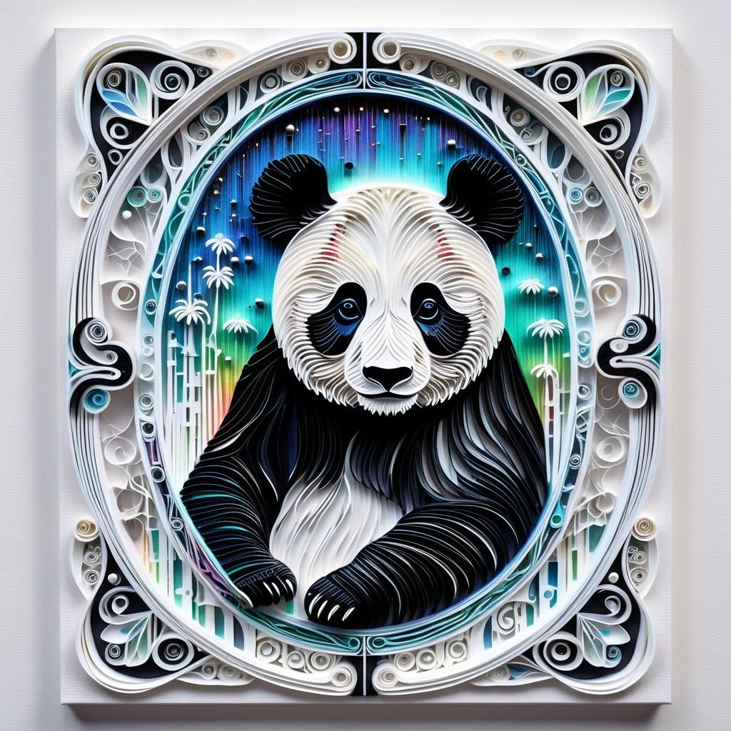 Paper Quilling Panda Bear in Art Nouveau Style