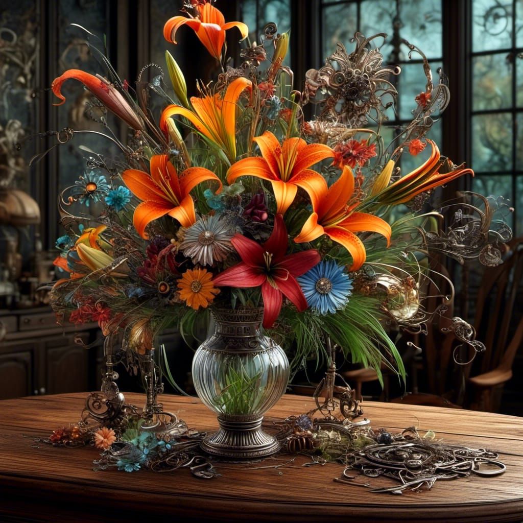 Steampunk Bouquet in Art Nouveau Punk Style