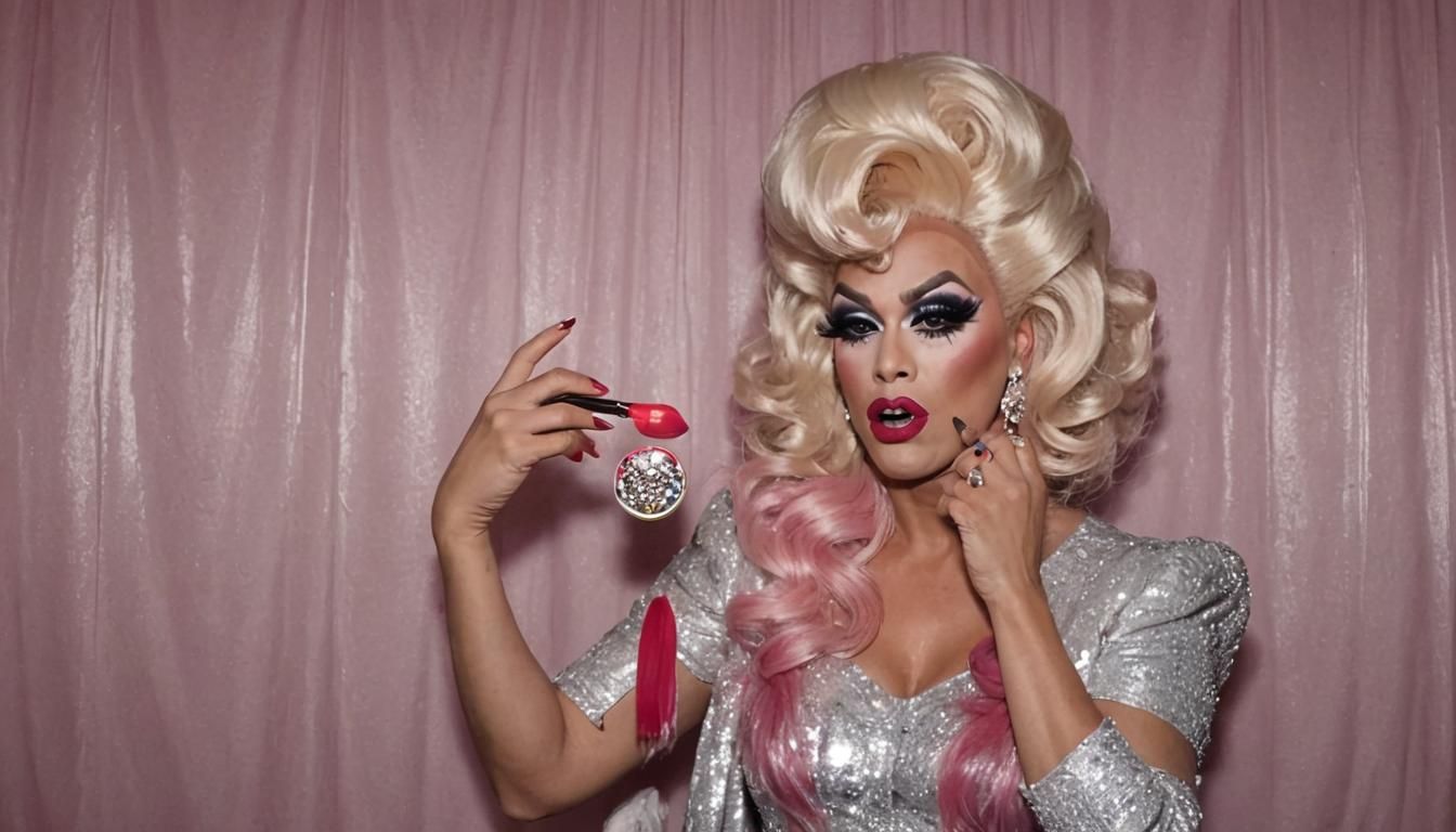 drag queen getting ready puting on lipstick