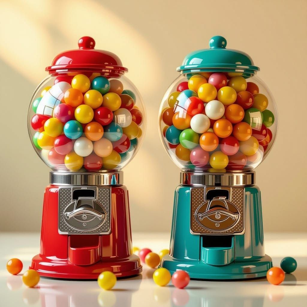 Vintage Gumball Machines Bursting with Colorful Candies