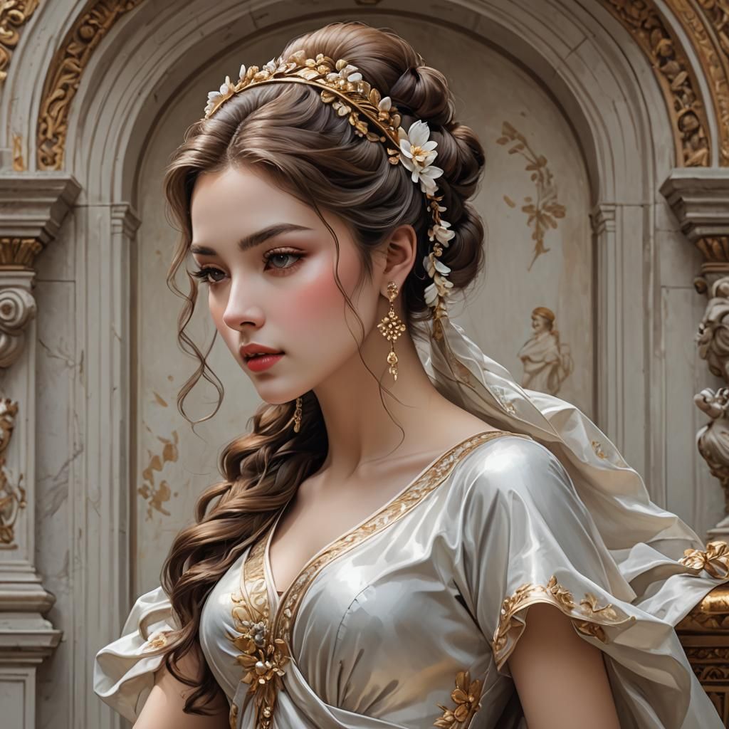 Beautiful Girl in Neoclassical Style, Alluring Pose
