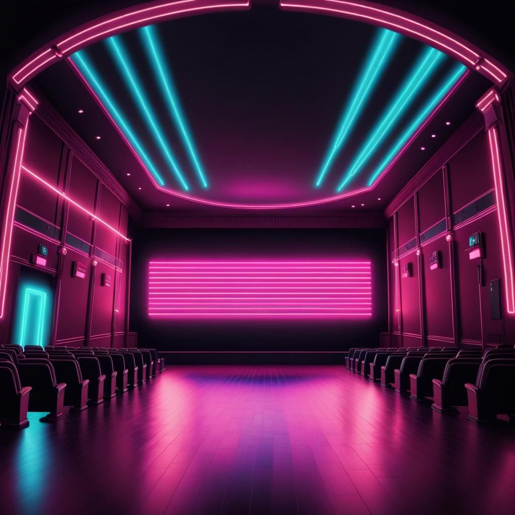 Synthwave Neon Flash in a Movie Theater