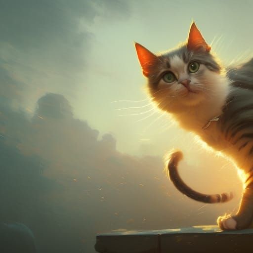 Playful Cat: Oil Painting with Dynamic Lighting