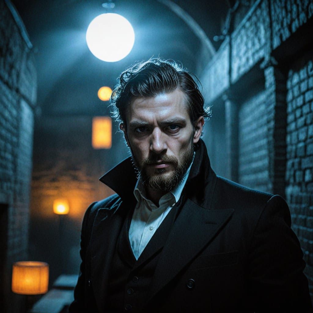 Muscular Man in Neon-Lit Berlin Nightclub Ink Drawing