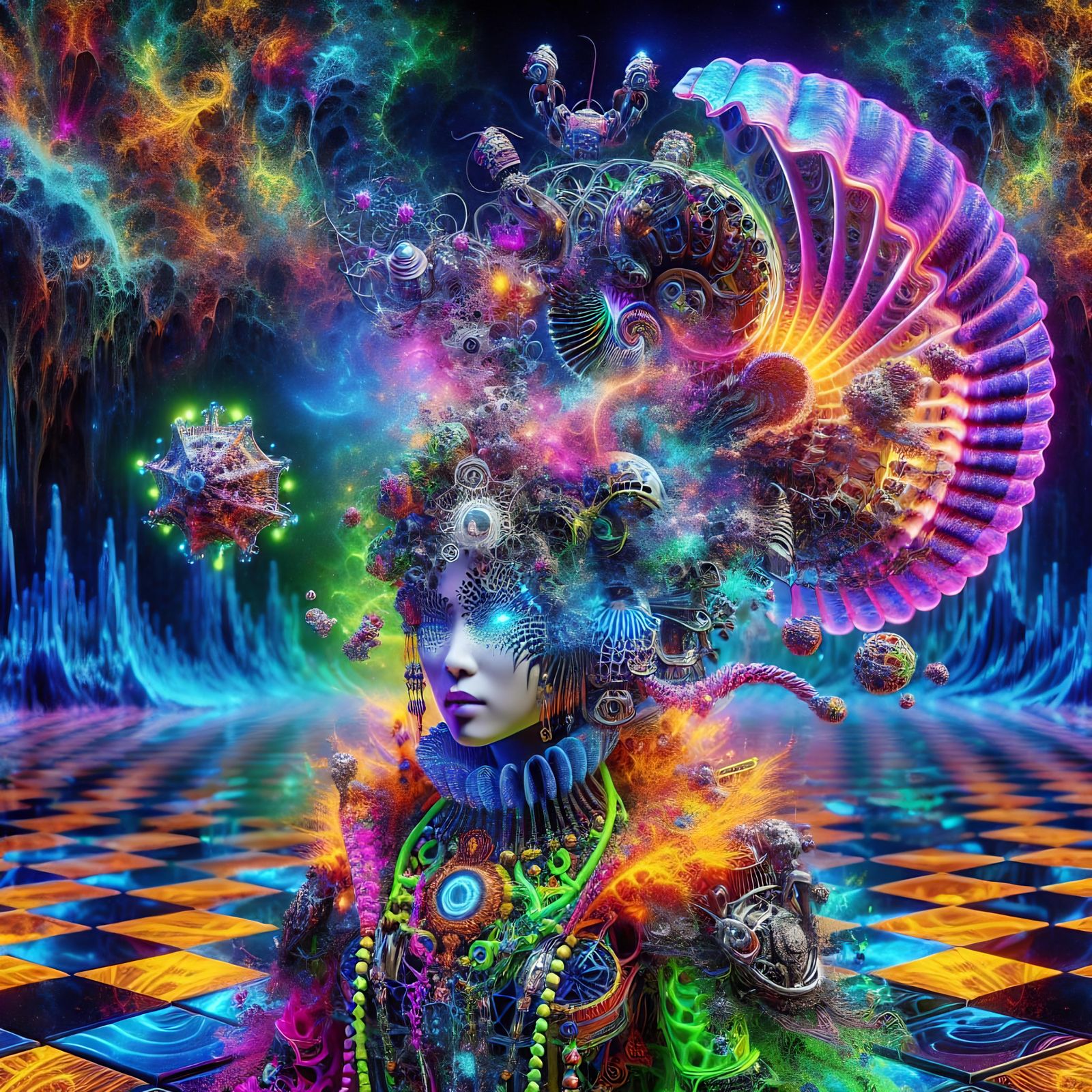 Surreal Psychedelic Art Featuring Open-Headed Woman