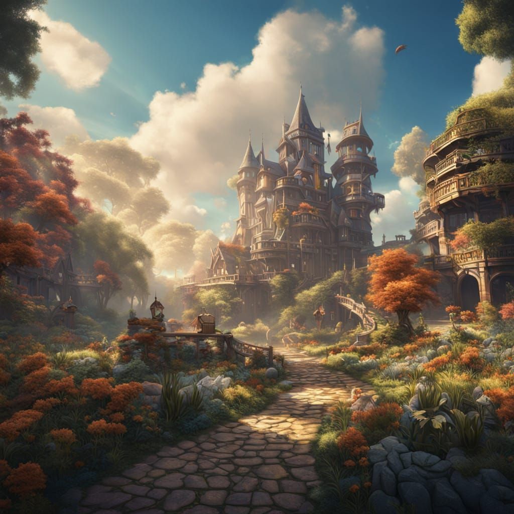 Surreal Fantasy Scene in Vibrant Colors