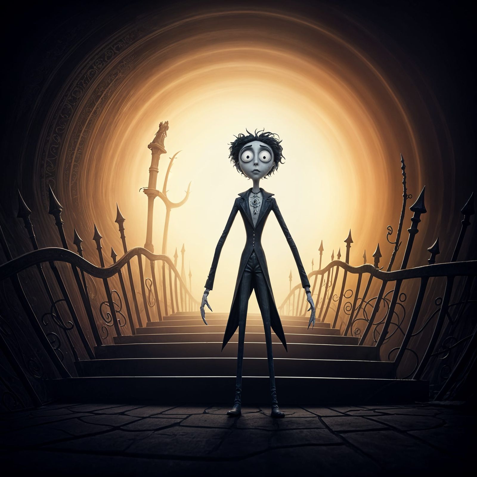 Gothic Whimsical Scene in 3D Digital Art Style