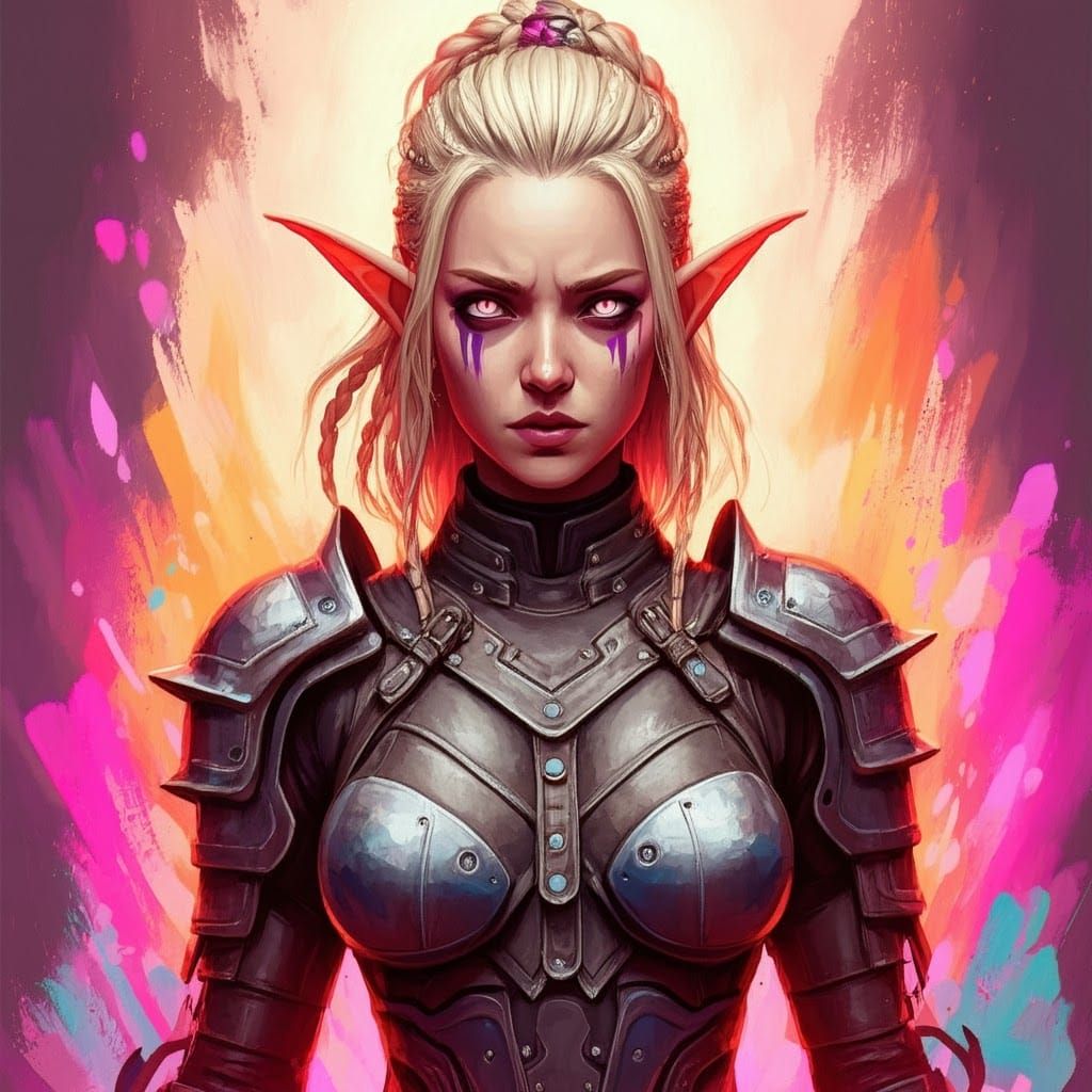 Elven Warrior in Cyberpunk Graffiti Style