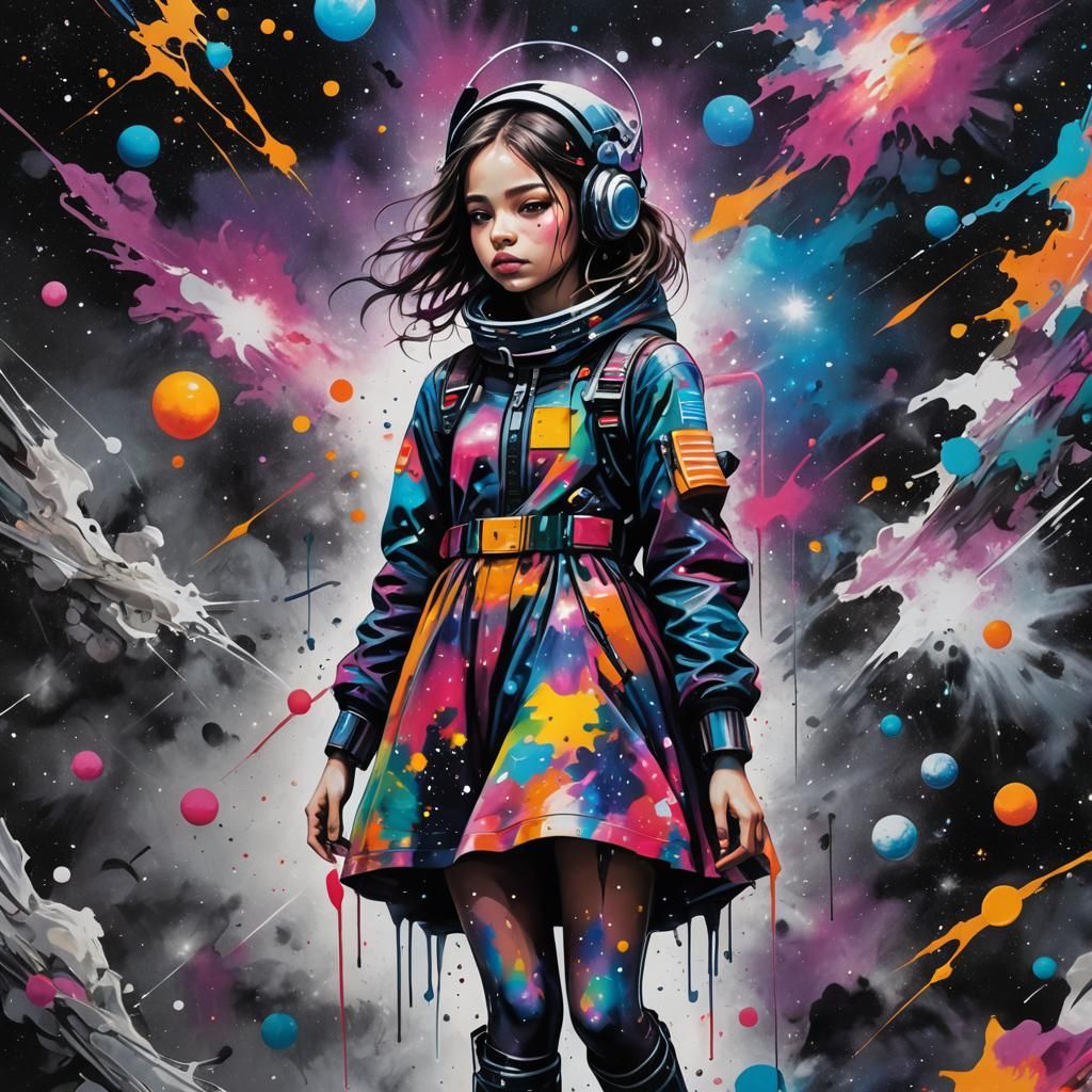 Girl in Starry Dress: Graffiti Art in Space