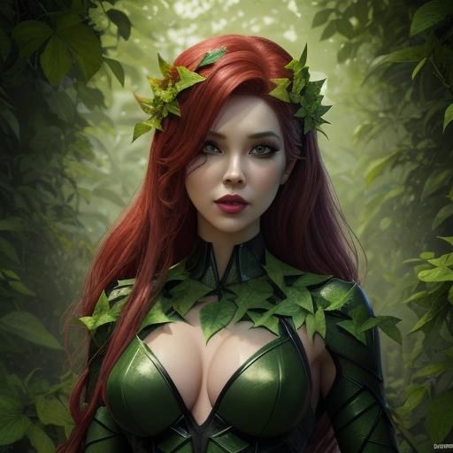 Poison Ivy Earth Goddess in Dystopian Watercolor