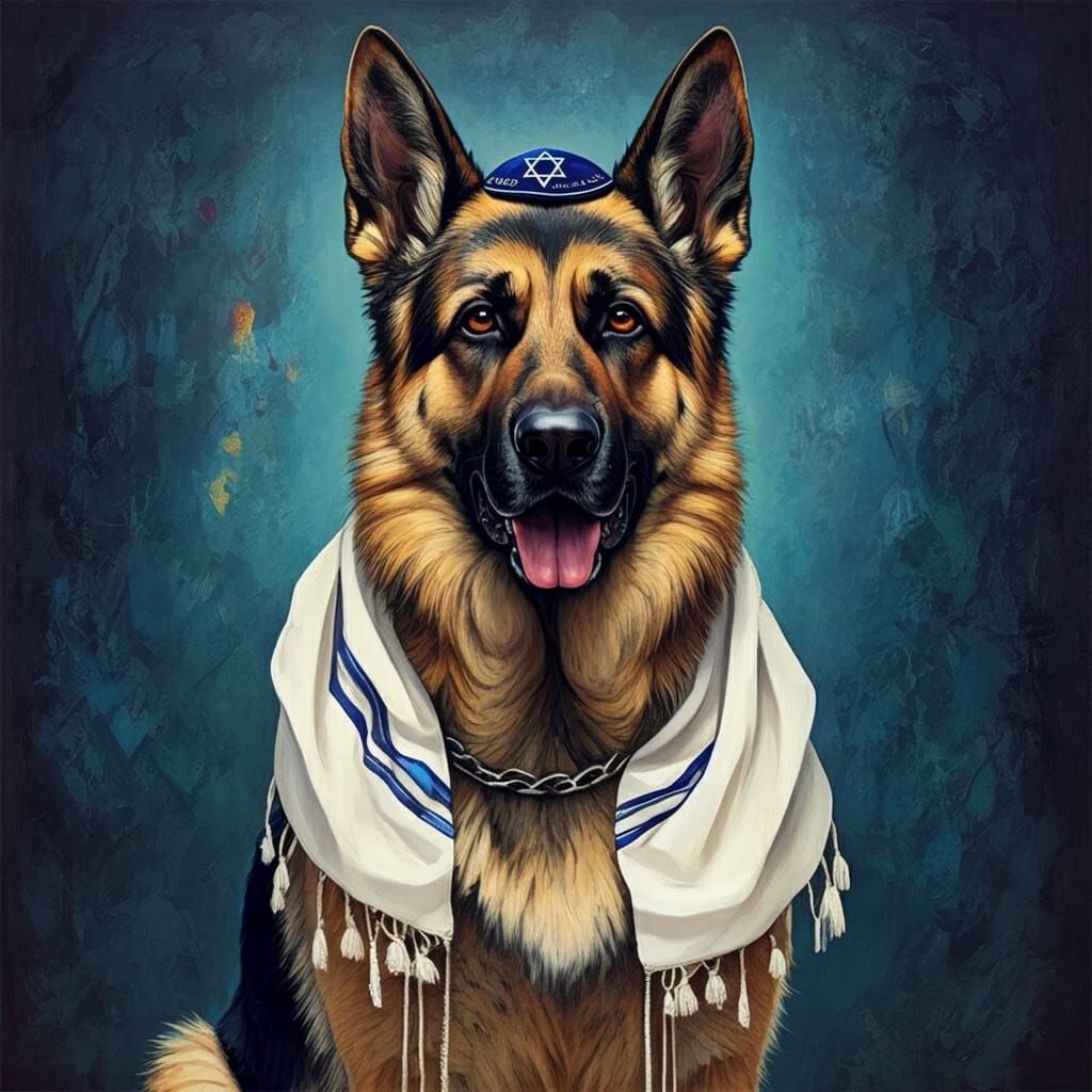 German Shepherd Dog in Kippah: Abstract Expressionist Style