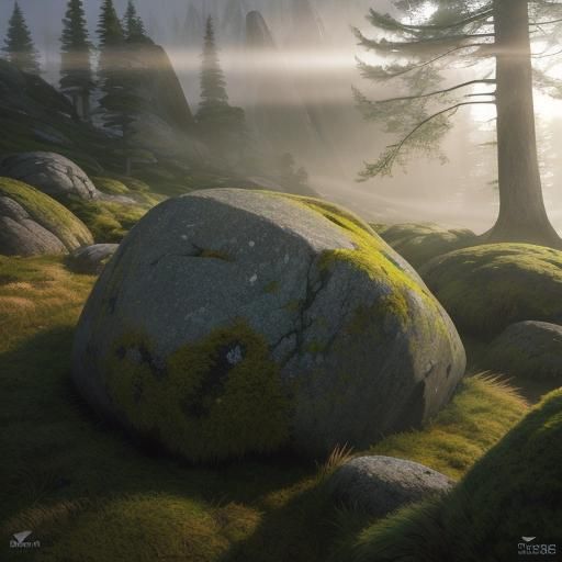 Serene Mountain Boulder in Golden Hour Light
