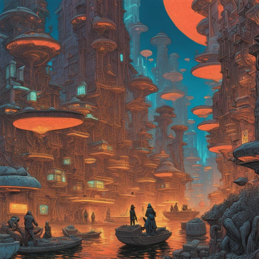 Glowing Cyberpunk Coral City in Bioluminescent Folklore Styl...