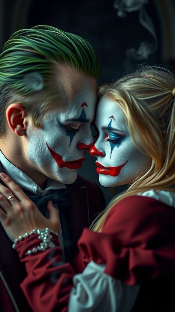 Clown Couple in Melancholic Cinematic Scene