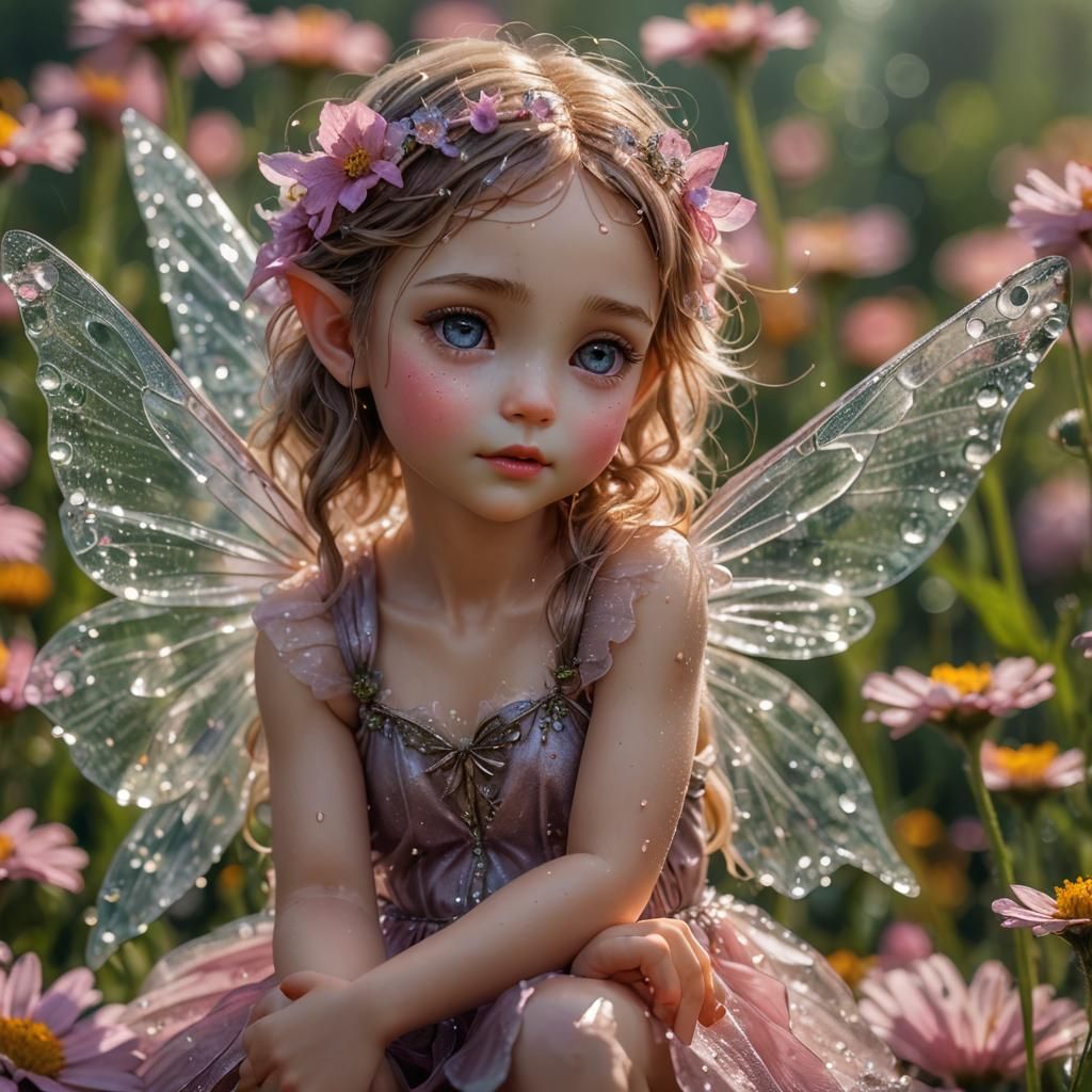 Dewdrop Fairy on Flower: Macro Photography